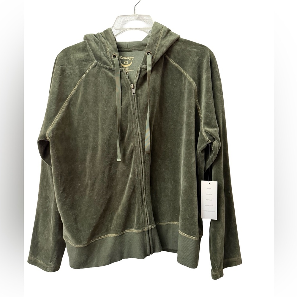 NWT Zenergy By Chico’s Size 3 (XL) Olive Green Zip-Up Hoodie - Picture 2 of 8